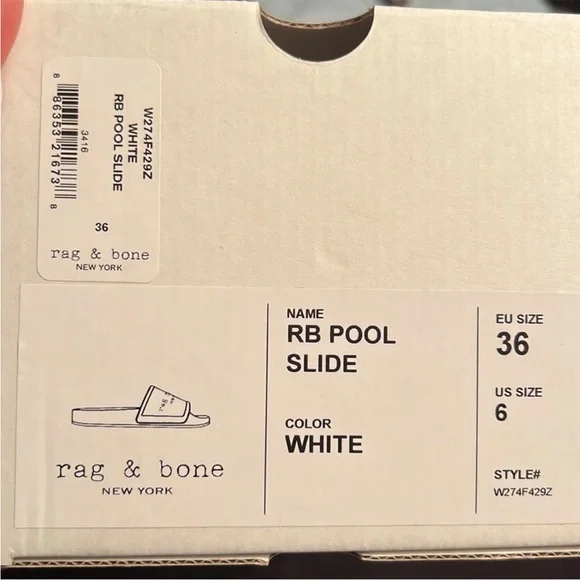 NWT rag & bone pool slide with logo. White. Size 6. Includes box - Picture 6 of 6